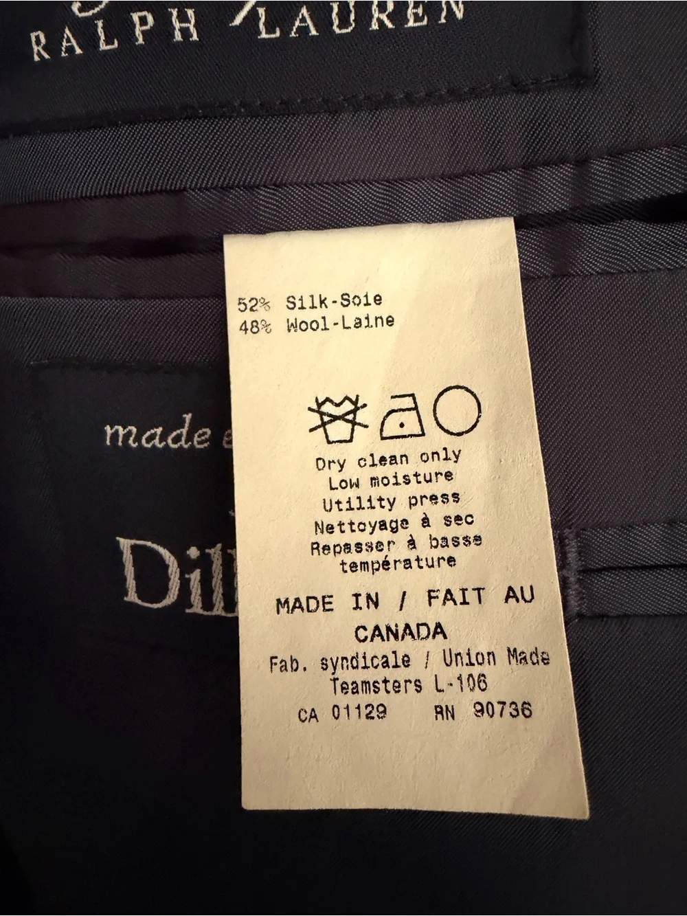 POLO RALPH LAUREN Blue Label Men’s Plaid Wool/Silk Blazer Sz 48R Made in Canada